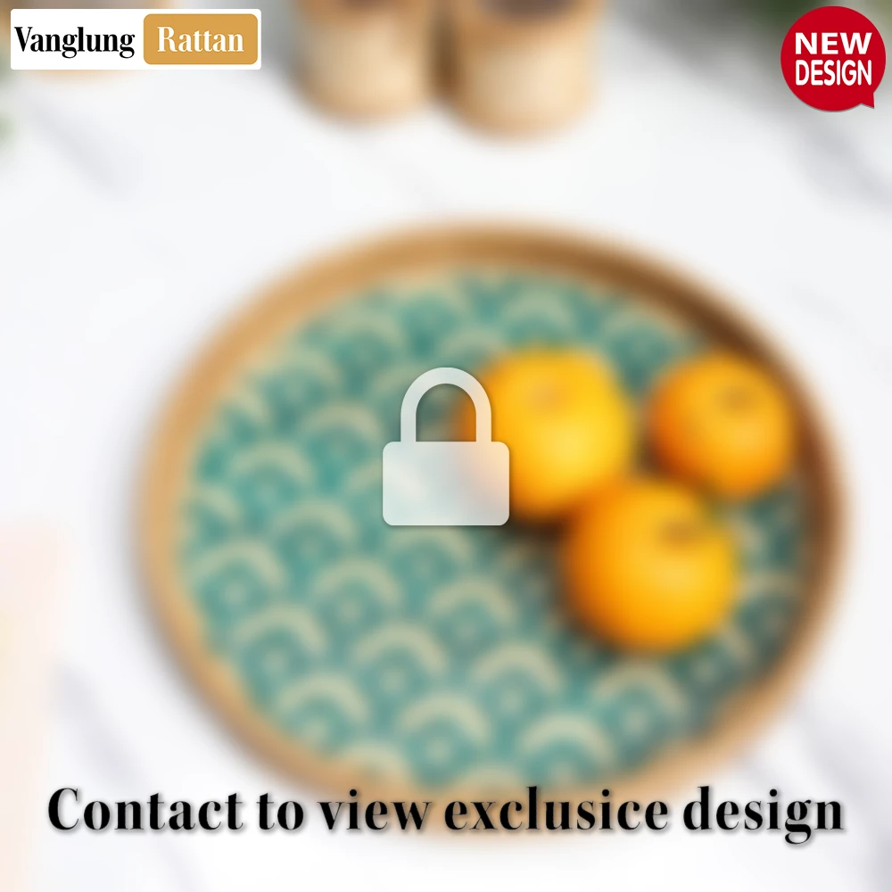 Round Handwoven Bamboo Rattan Serving Tray with Green Japan Pattern - STRO013004JP-2.webp