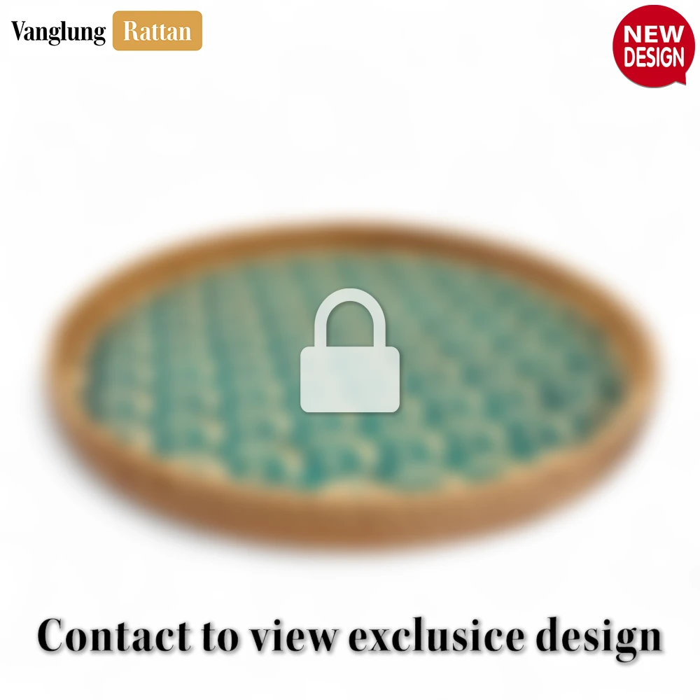 Round Handwoven Bamboo Rattan Serving Tray with Green Japan Pattern - STRO013004JP - 🍽 Applications