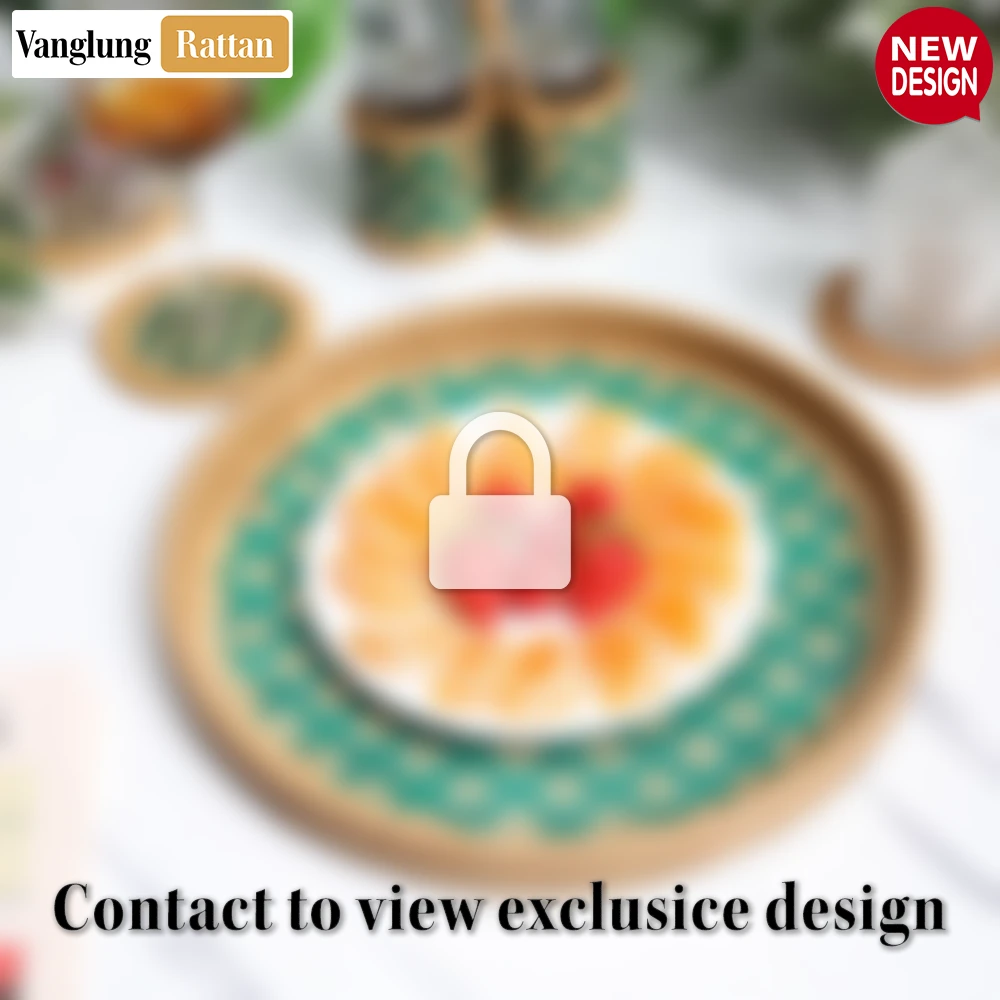 Round Handwoven Bamboo Rattan Serving Tray with Green and Natural Diamond Pattern - STRO013004GR-2.webp