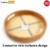 Round Honey Handwoven Bamboo Rattan Handles Serving Tray with Natural Twilled Twos Weave and Cross Blue and Red Pattern - STRO013003HS-1.webp