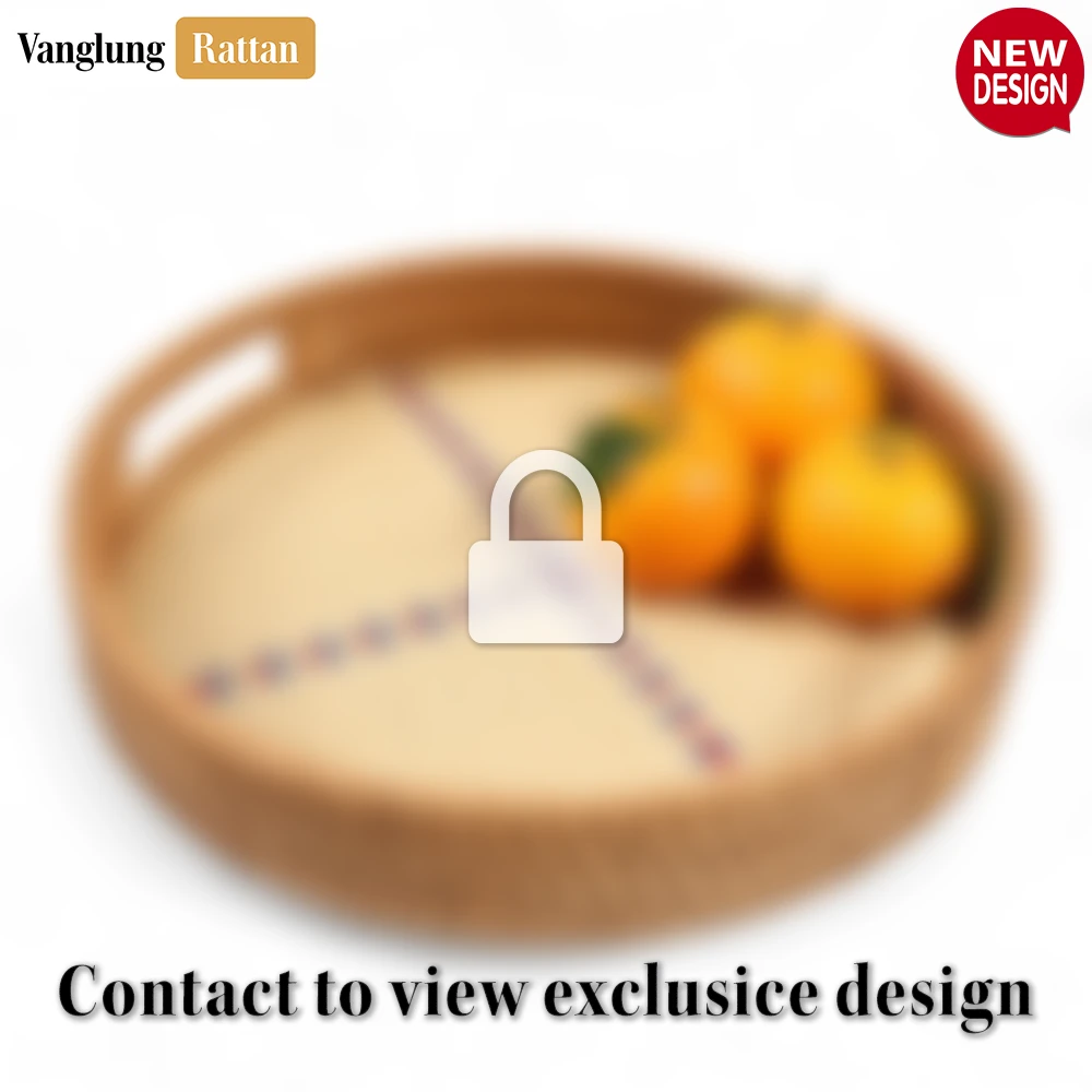 Round Honey Handwoven Bamboo Rattan Handles Serving Tray with Natural Twilled Twos Weave and Cross Blue and Red Pattern - STRO013003HS - Q: How do I properly care for my bamboo rattan serving tray?