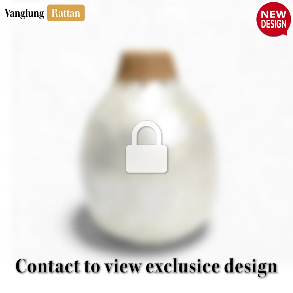 Bulbous Mother of Pearl Vase with Woven Rattan Collar - Rustic Glam Christmas Decor-2.webp