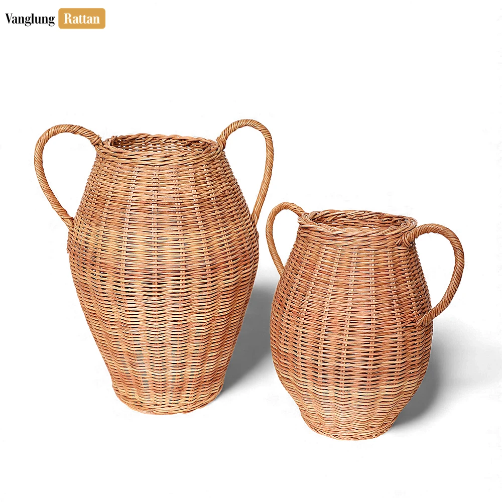 Core Rattan Jug Vase with Handles - Rustic Christmas Greenery Holder - DCVA26006R-2.webp