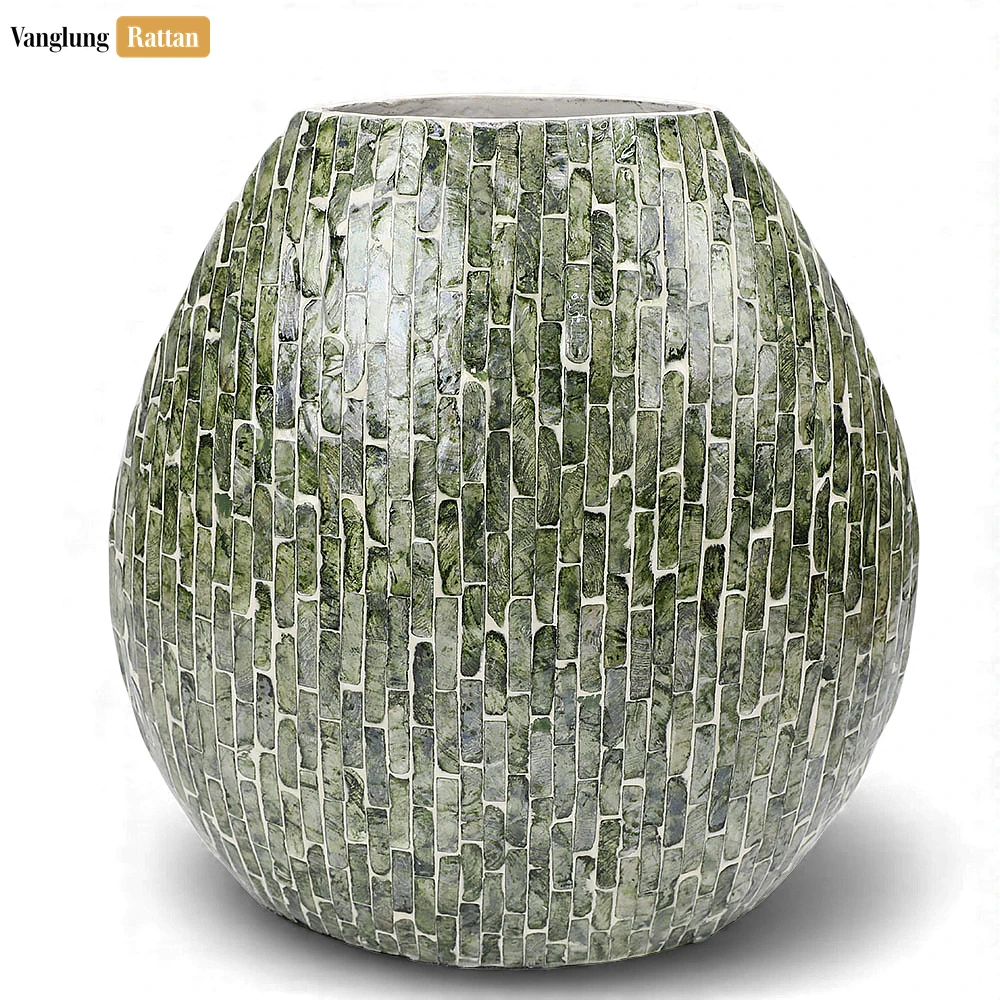 Dark Green Mother of Pearl Brick Mosaic Vase - Brick Pattern Christmas Décor - DCVA25006-1.webp