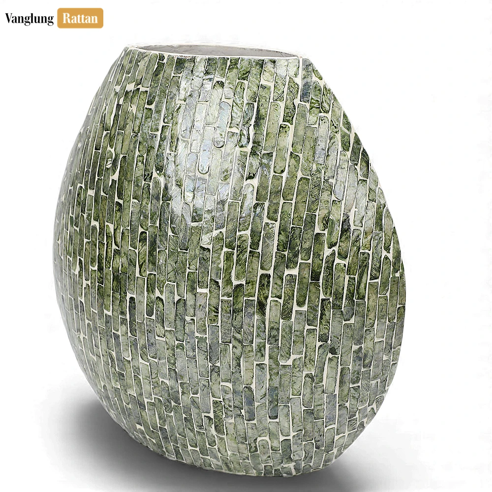 Dark Green Mother of Pearl Brick Mosaic Vase - Brick Pattern Christmas Décor - DCVA25006-2.webp