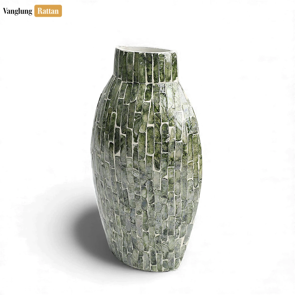 Emerald Green Mother of Pearl Mosaic Vase - Brick Pattern Christmas Décor - DCVA25005-1.webp