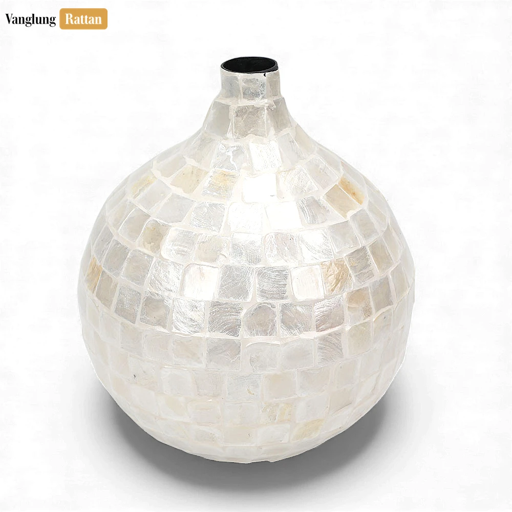Handcrafted Mother of Pearl Mosaic Vase - Luxury Winter Holiday Accent for Flowers - DCVA25001-1.webp