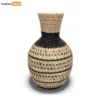 Handcrafted Natural Fiber Vessel with Graphic Black Weave - Festive Accent - DCVA27003-1.webp