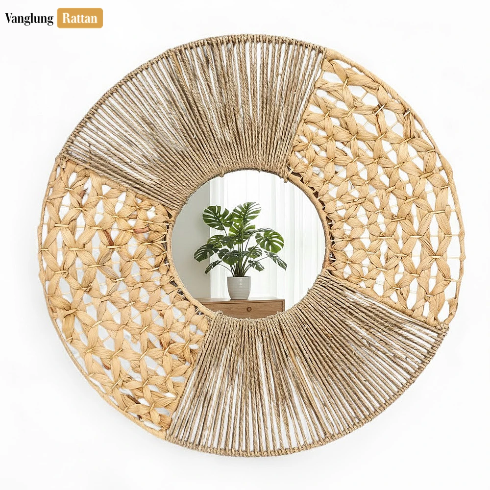 Handcrafted Seagrass and Cord Mirror - Sustainable Decorative Wall Art for Living Room - DC0725013-2.webp