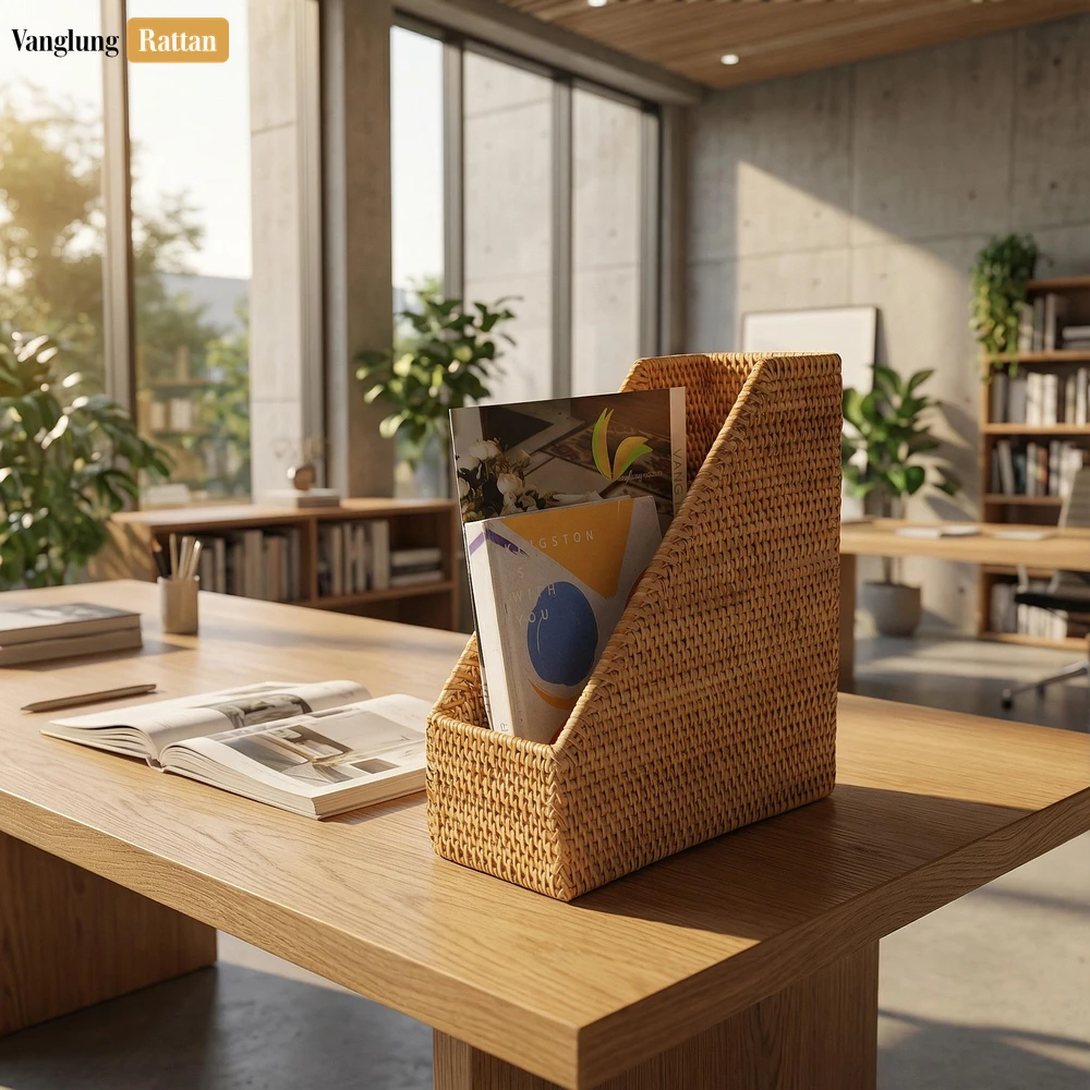 Handcrafted Slanted Rattan Desk Organizer - Sustainable Stationery Storage for Office Use - ST23005-6.webp