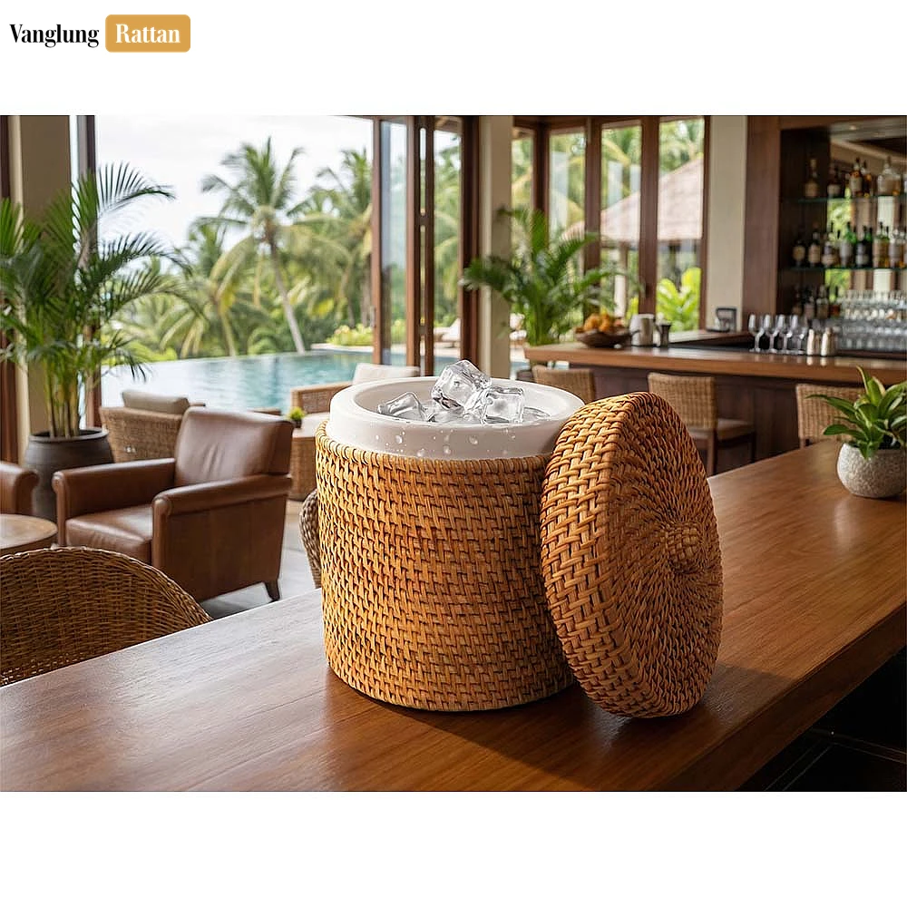 Handcrafted Woven Rattan Ice Pail - Sustainable Drink Service and Party Use Accessory - ICB022005 - Q: How do I properly care for my rattan ice pail?