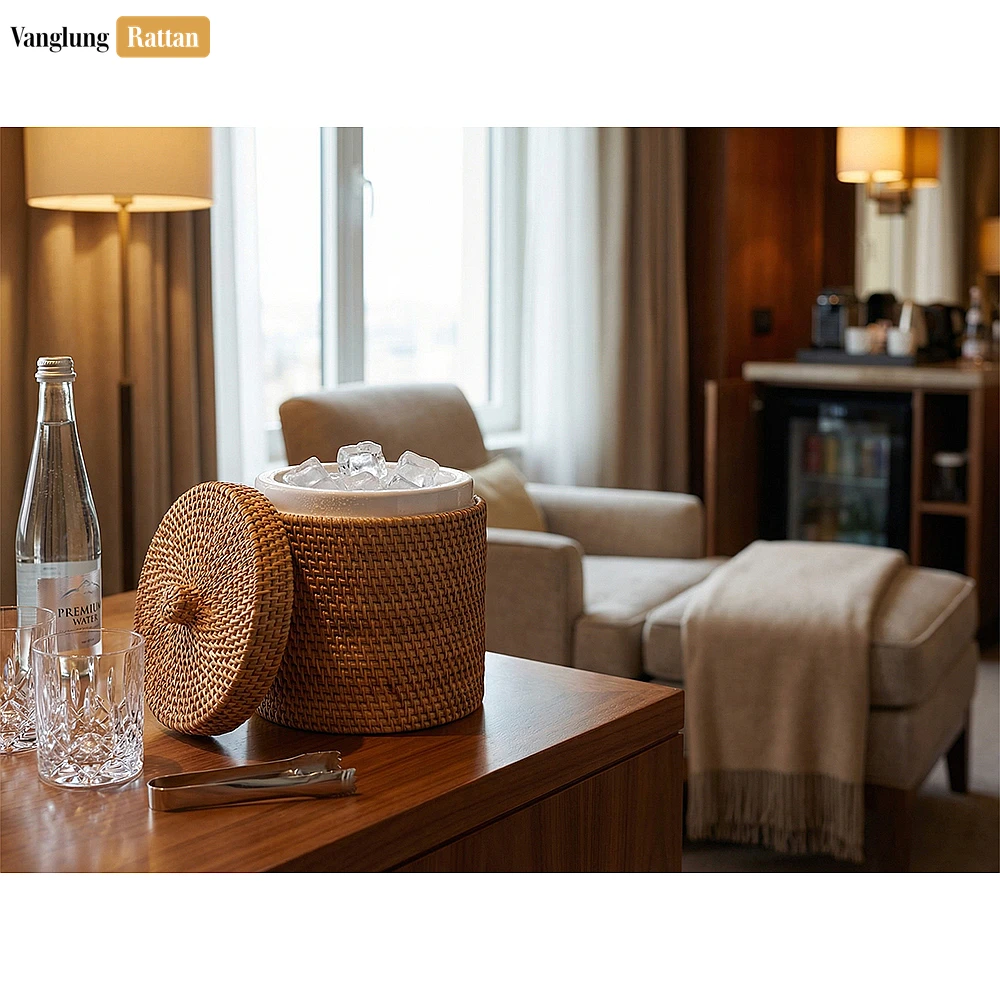 Handcrafted Woven Rattan Ice Pail - Sustainable Drink Service and Party Use Accessory - ICB022005 - Q: Can this ice pail hold ice directly, or do I need a liner?