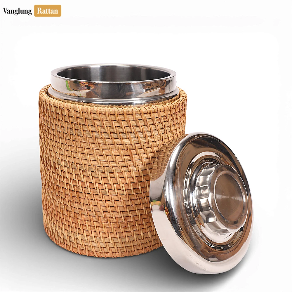 Honey-Tan Straw Weave Ice Bucket - Sustainable Drink Service and Party Use Accessory - ICB012003-1.webp