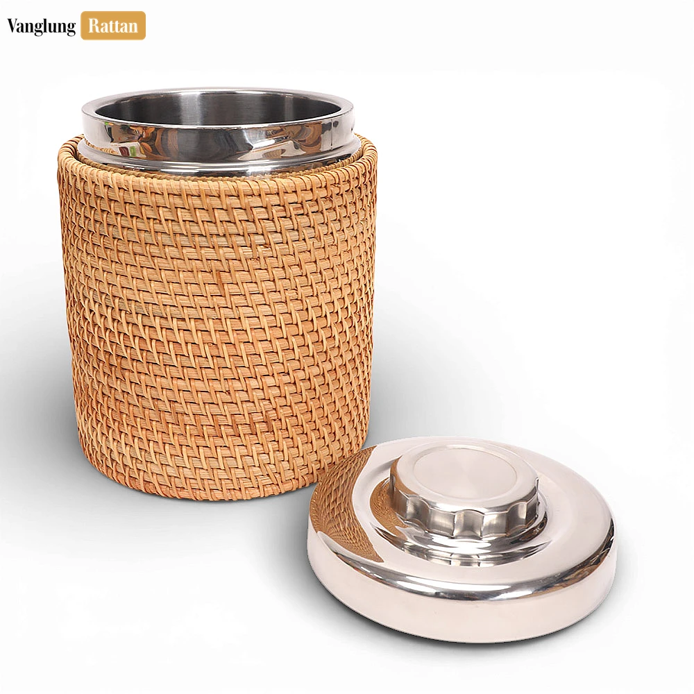 Honey-Tan Straw Weave Ice Bucket - Sustainable Drink Service and Party Use Accessory - ICB012003-2.webp