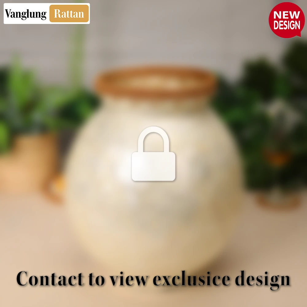 Mother of Pearl Globe Vase with Rattan Collar - Rustic Glam Christmas Décor - DCVA25012-2.webp