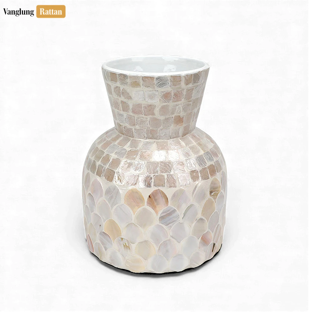 Mother of Pearl Scallop Vase - Blush & White Mosaic Christmas Centerpiece - DCVA25003-1.webp