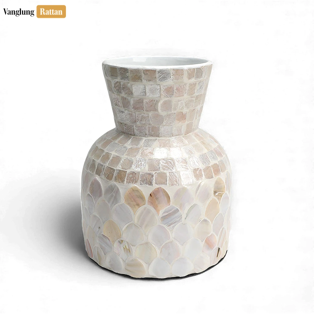 Mother of Pearl Scallop Vase - Blush & White Mosaic Christmas Centerpiece - DCVA25003-2.webp