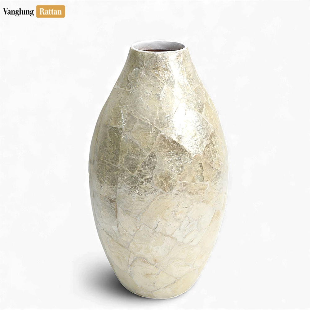 Mother of Pearl Shattered Shell Vase - Tall Oval Christmas Centerpiece - DCVA25004-1.webp