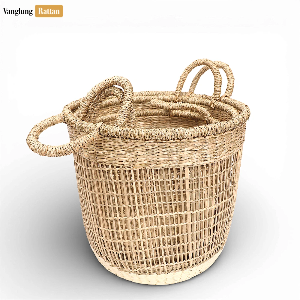 Natural Seagrass Bathroom Basket with Handles - Airy Woven Storage for Towels and Décor - SB071006-1.webp