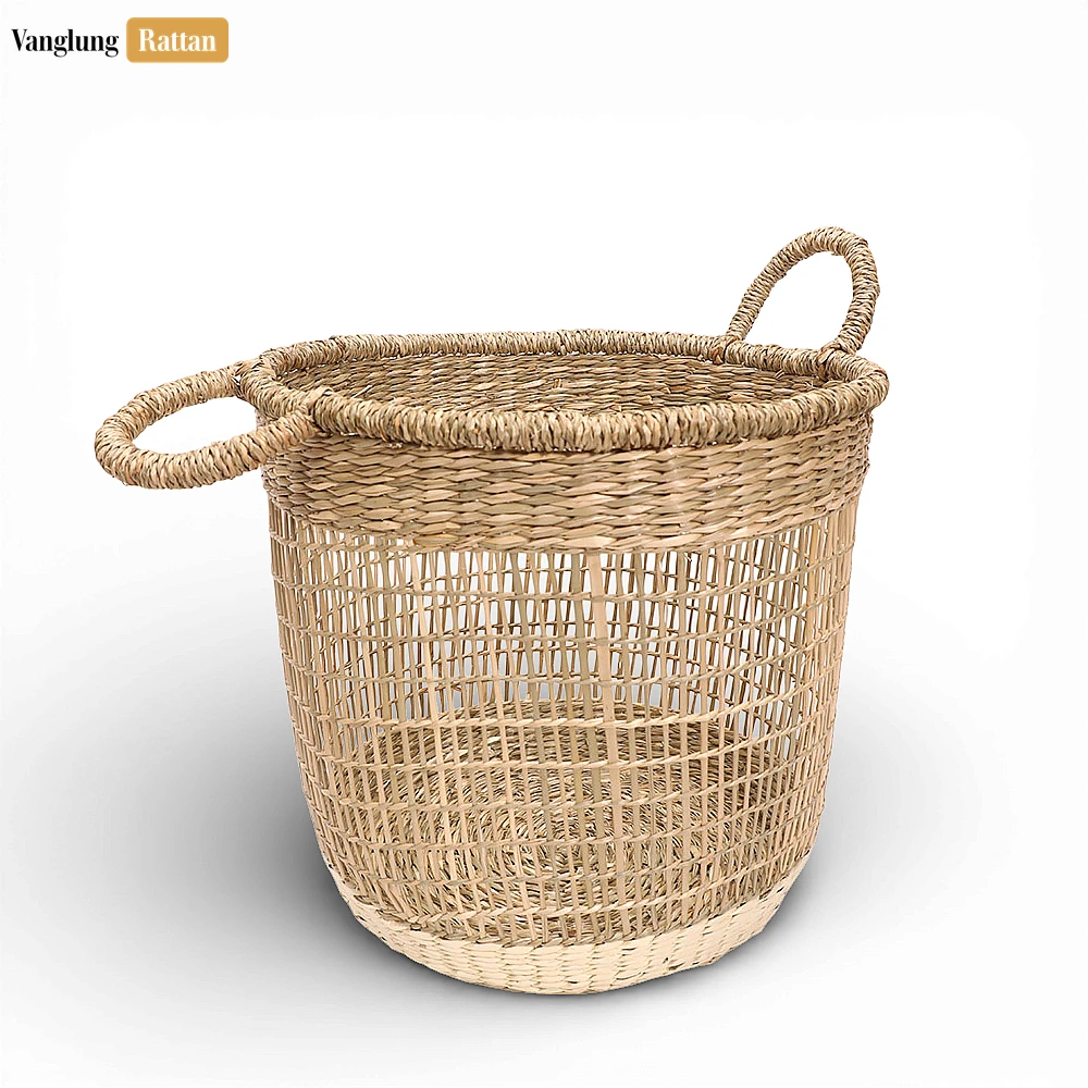 Natural Seagrass Bathroom Basket with Handles - Airy Woven Storage for Towels and Décor - SB071006-2.webp