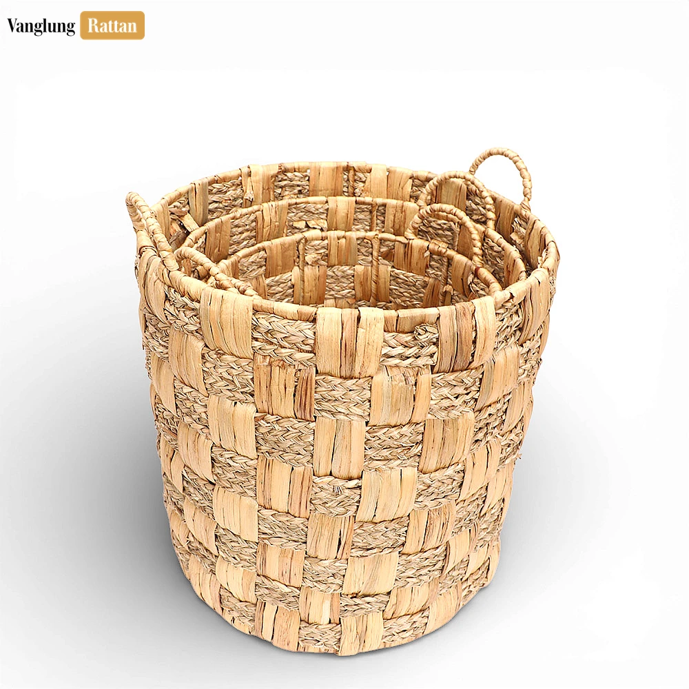 Natural Water Hyacinth Bathroom Basket - Chunky Checkerboard Woven Storage for Towels and Décor - BB081004-2.webp