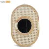 Oval Coiled Bamboo Bathroom Mirror - Natural Woven Cane Inlay Wall Décor - DC0325001-1.webp