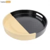Round Coiled Bamboo Serving Tray - Modern Black & Natural Color-Block Design.webp
