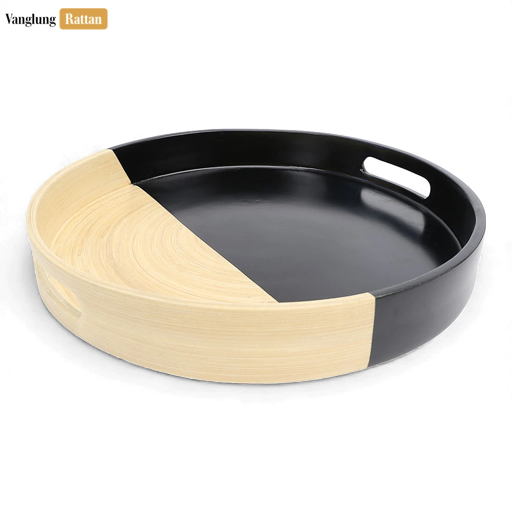 Round Coiled Bamboo Serving Tray - Modern Black & Natural Color-Block Design-2.webp