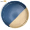 Round Coiled Bamboo Serving Tray - Modern Blue & Natural Color-Block Design-STRO061001BLU-1.webp