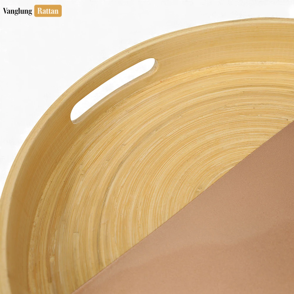Round Coiled Bamboo Serving Tray - Modern Copper & Natural Color-Block Design-STRO061001CU - 🏆 Why Choose VanglungRattan?