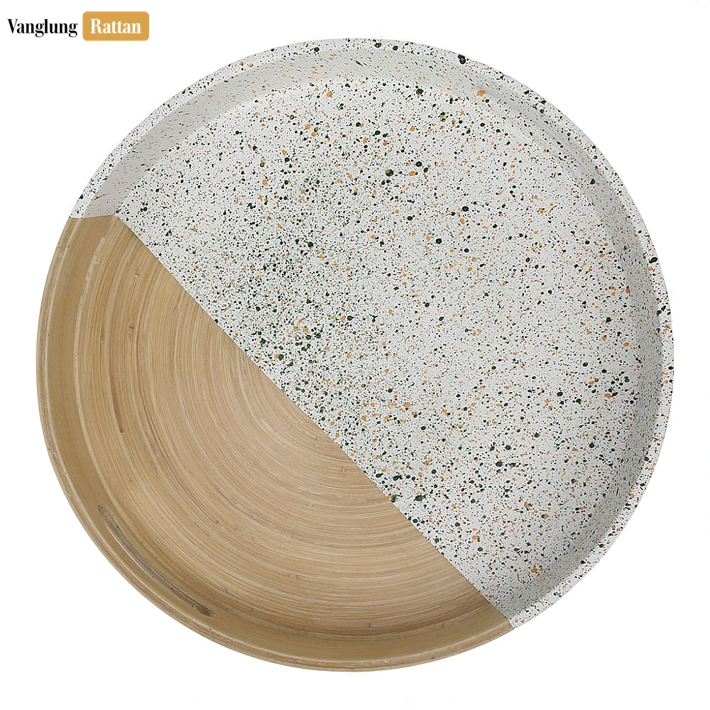 Round Coiled Bamboo Serving Tray - Modern Marble & Natural Color-Block Design-STRO061001MA - 🎨 Product Overview