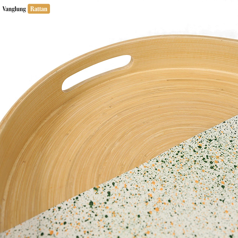 Round Coiled Bamboo Serving Tray - Modern Marble & Natural Color-Block Design-STRO061001MA - 🍽️ Applications