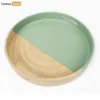Round Coiled Bamboo Serving Tray - Modern Mint Green & Natural Color-Block Design-STRO061001HA-1.webp