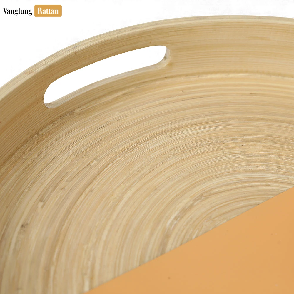 Round Coiled Bamboo Serving Tray - Modern Orange & Natural Color-Block Design-STRO061001OR - ✨ Product Highlights