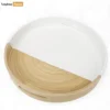 Round Coiled Bamboo Serving Tray - Modern White & Natural Color-Block Design-STRO061001WH-1.webp