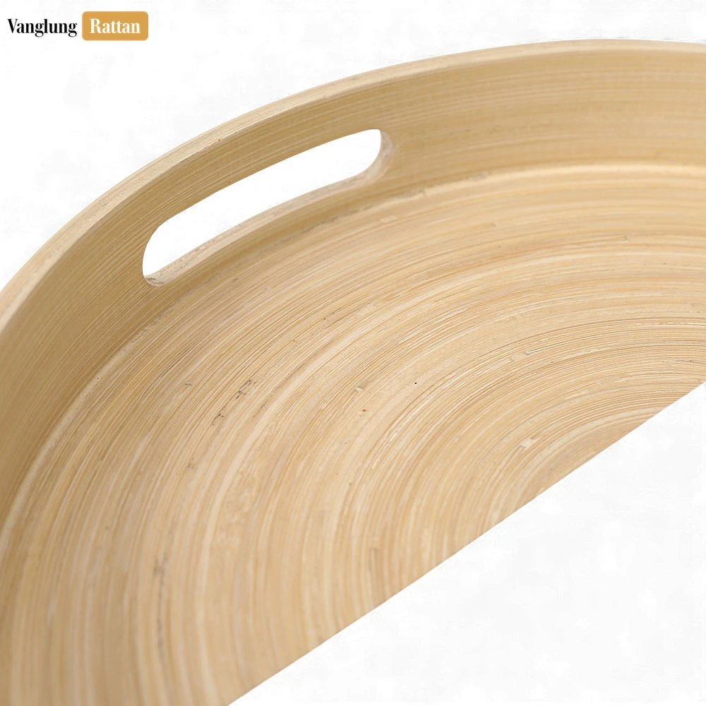 Round Coiled Bamboo Serving Tray - Modern White & Natural Color-Block Design-STRO061001WH - ✨ Product Highlights