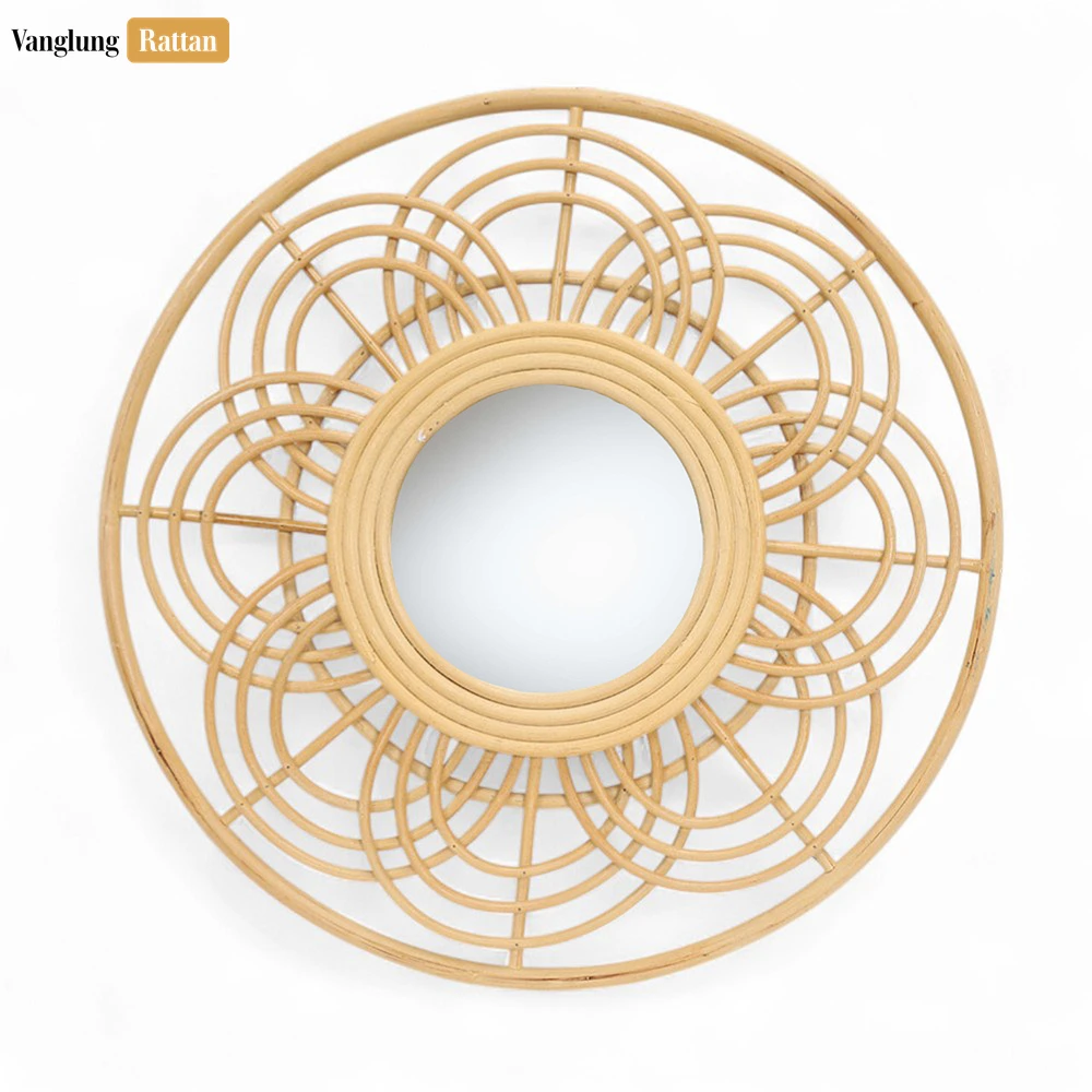 Round Coiled Bamboo Wall Mirror - Natural Floral Geometric Home Decor Accent - DC0325009-1.webp