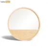Round Coiled Bamboo Wall Mirror - Natural Woven Cane Webbing Inlay Home Décor - DC0325004-1.webp