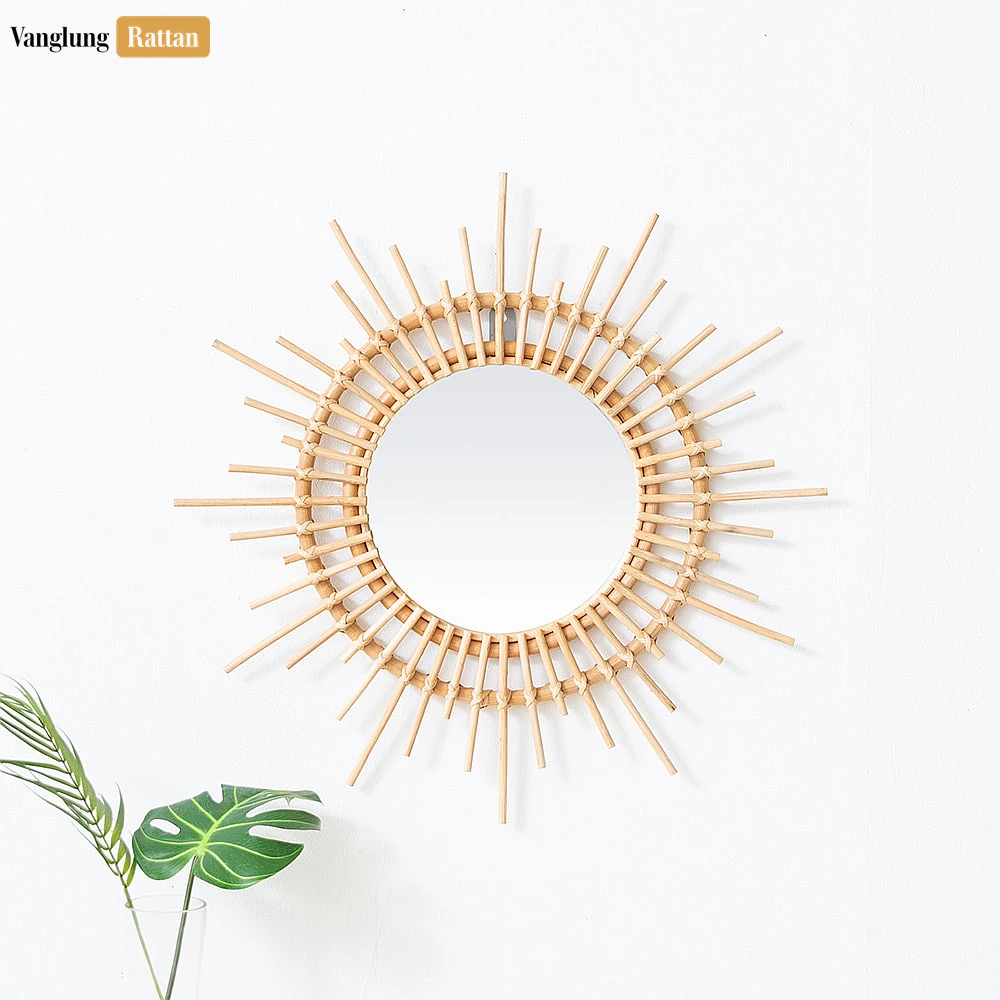 Round Sunburst Coiled Bamboo Wall Mirror - Sustainable Decorative Wall Art for Living Room - DC0325007-2.webp