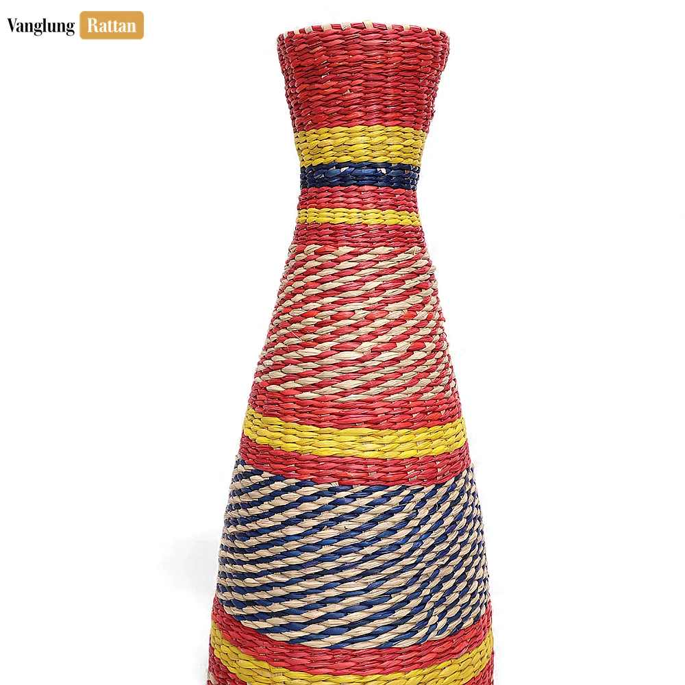 Rustic Colorful Woven Grass Vase - Festive Holiday Table Accent - DCVA27007-2.webp