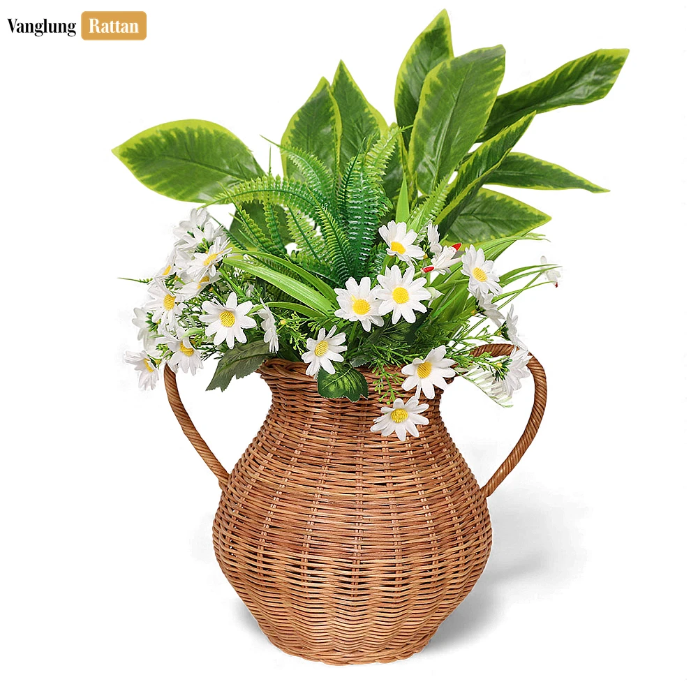 Rustic Core Rattan Christmas Vase - Woven Urn with Handles for Winter Greenery - DCVA26001-2.webp