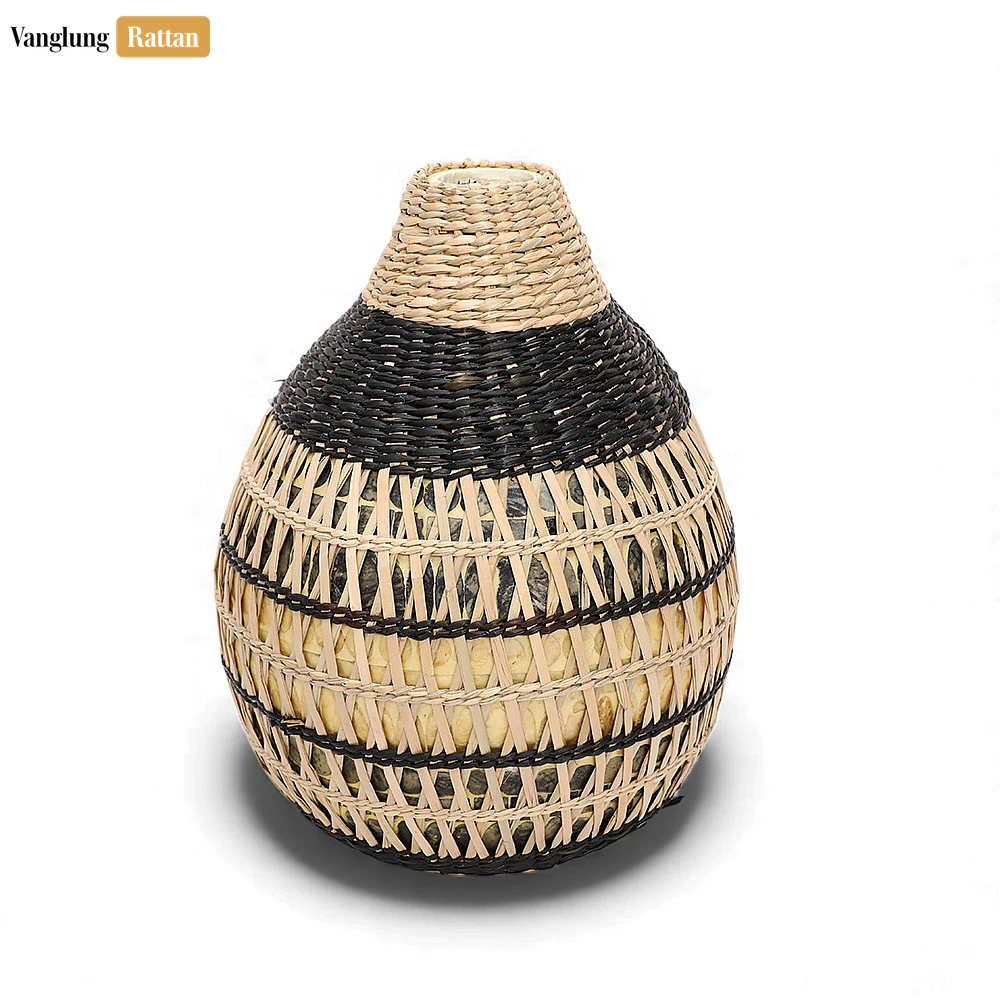 Rustic Woven Fiber Bud Vase - Modern Geometric New Year's Table Accent - DCVA27004-1.webp