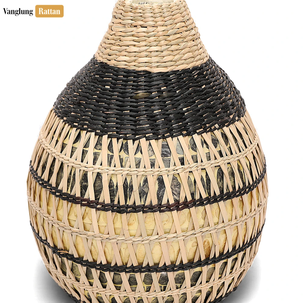 Rustic Woven Fiber Bud Vase - Modern Geometric New Year's Table Accent - DCVA27004-2.webp