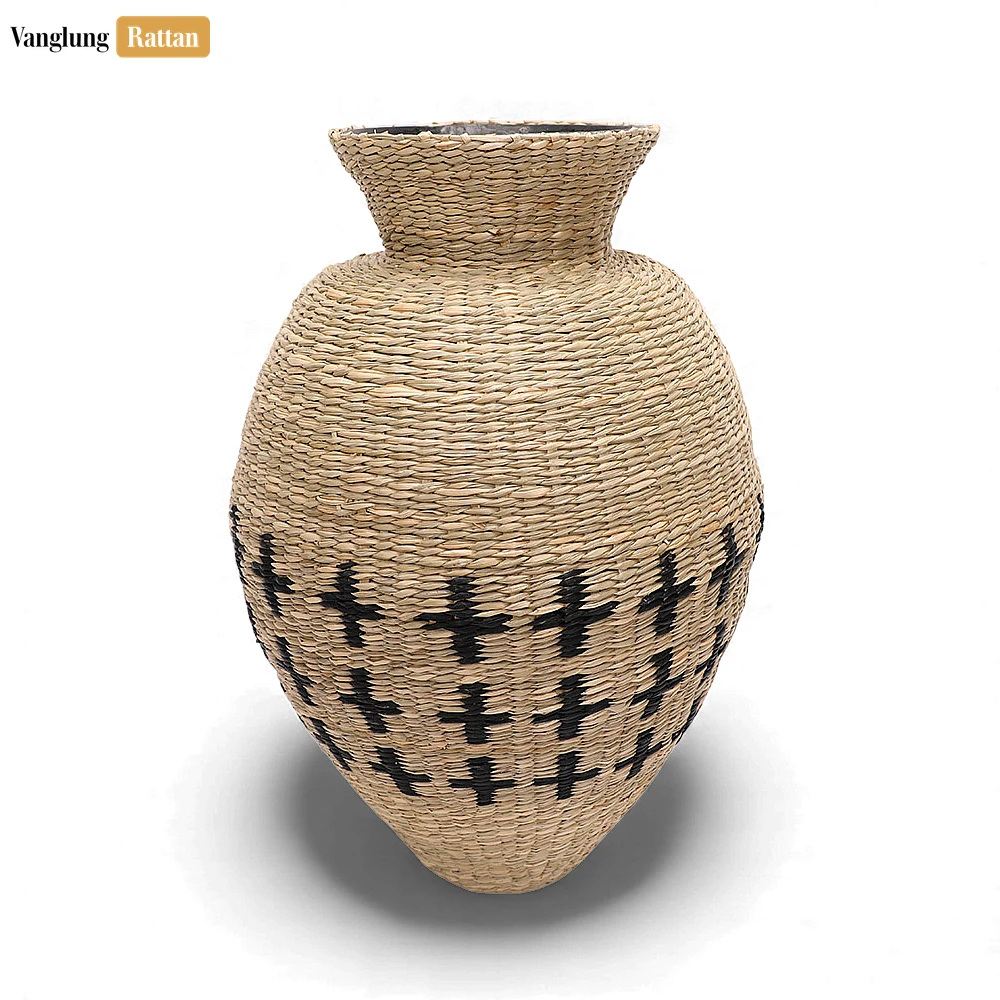 Rustic Woven Vase with Geometric Pattern - New Year's Statement Décor - DVCA270002-1.webp