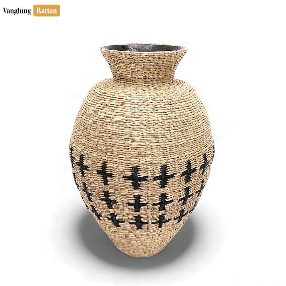 Rustic Woven Vase with Geometric Pattern - New Year's Statement Décor - DVCA270002-2.webp