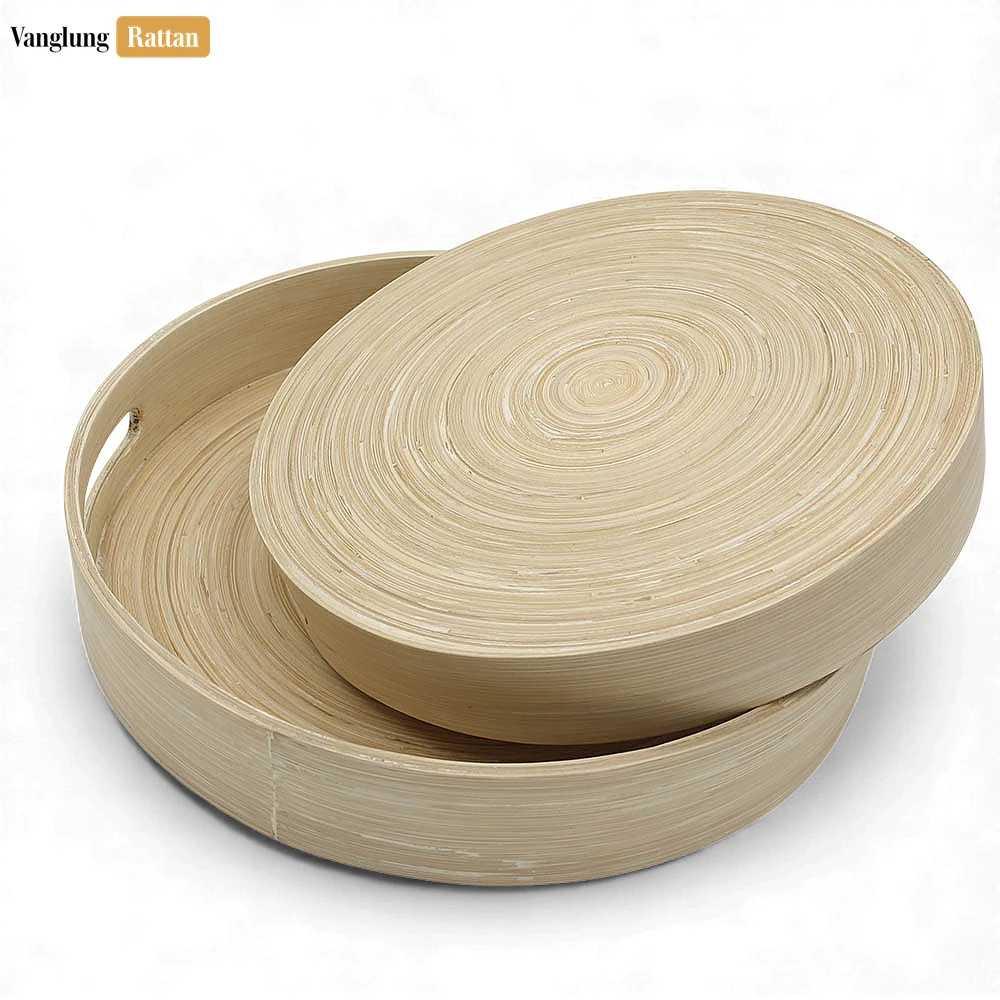 Set Round Coiled Bamboo Serving Trays - Nesting Natural Design-STRO061002NASE - Set Round Coiled Bamboo Serving Trays - Nesting Natural Design-STRO061002NASE