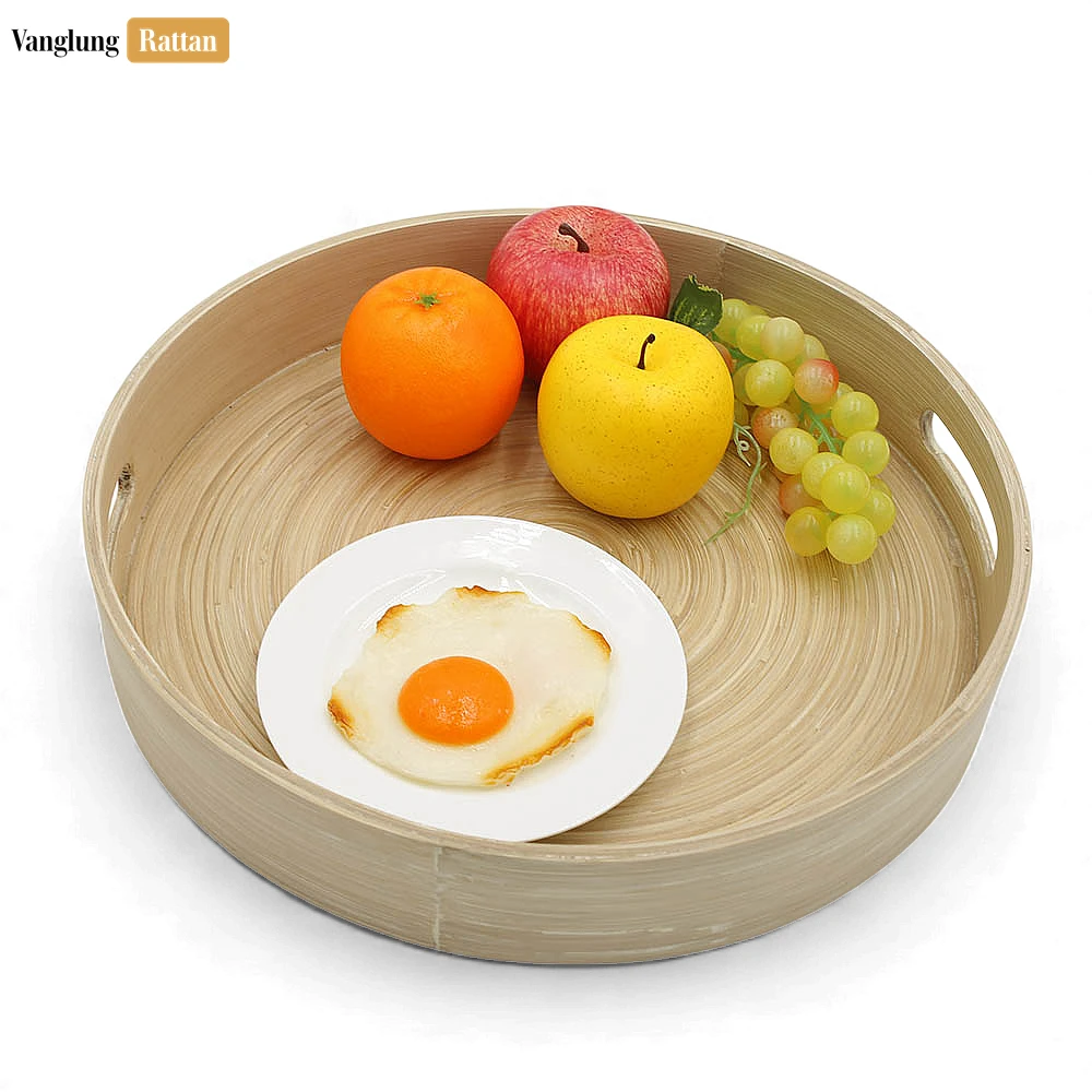 Set Round Coiled Bamboo Serving Trays - Nesting Natural Design-STRO061002NASE - 🌿 Product Overview