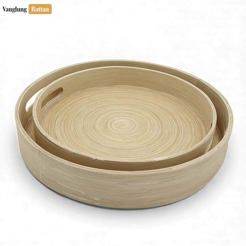 Set Round Coiled Bamboo Serving Trays - Nesting Natural Design-STRO061002NASE - 🍽️ Applications