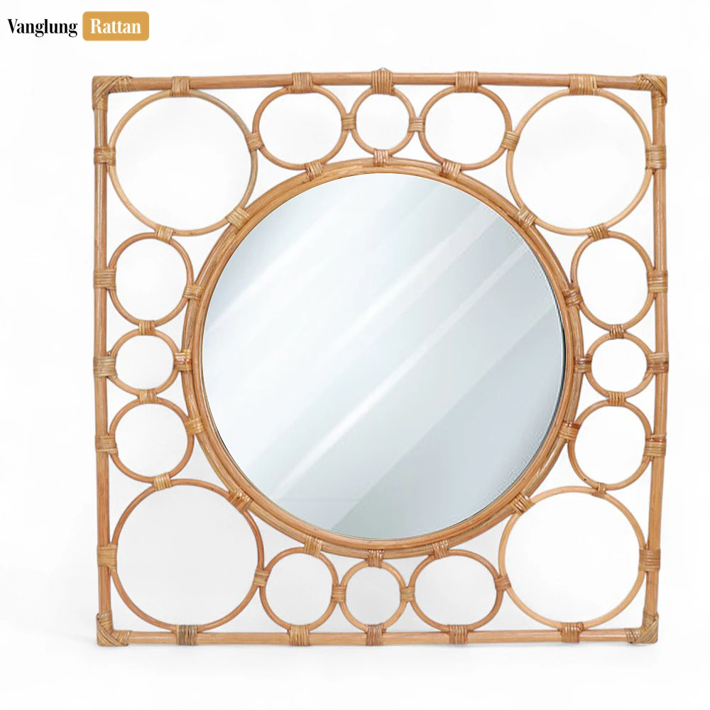Square Coiled Bamboo Bathroom Mirror - Natural Rattan Style Geometric Wall Décor - DC0325002-1.webp
