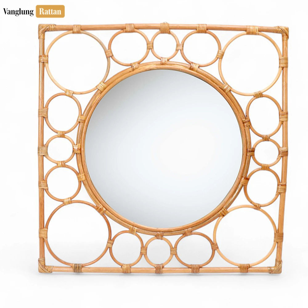 Square Coiled Bamboo Bathroom Mirror - Natural Rattan Style Geometric Wall Décor - DC0325002-2.webp